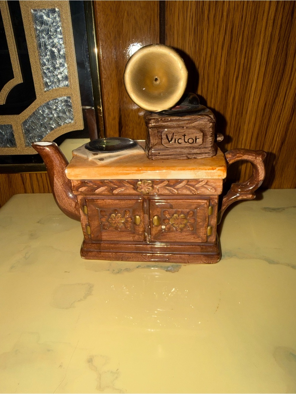 Brown Ceramic Vinyl Teapot Figurine